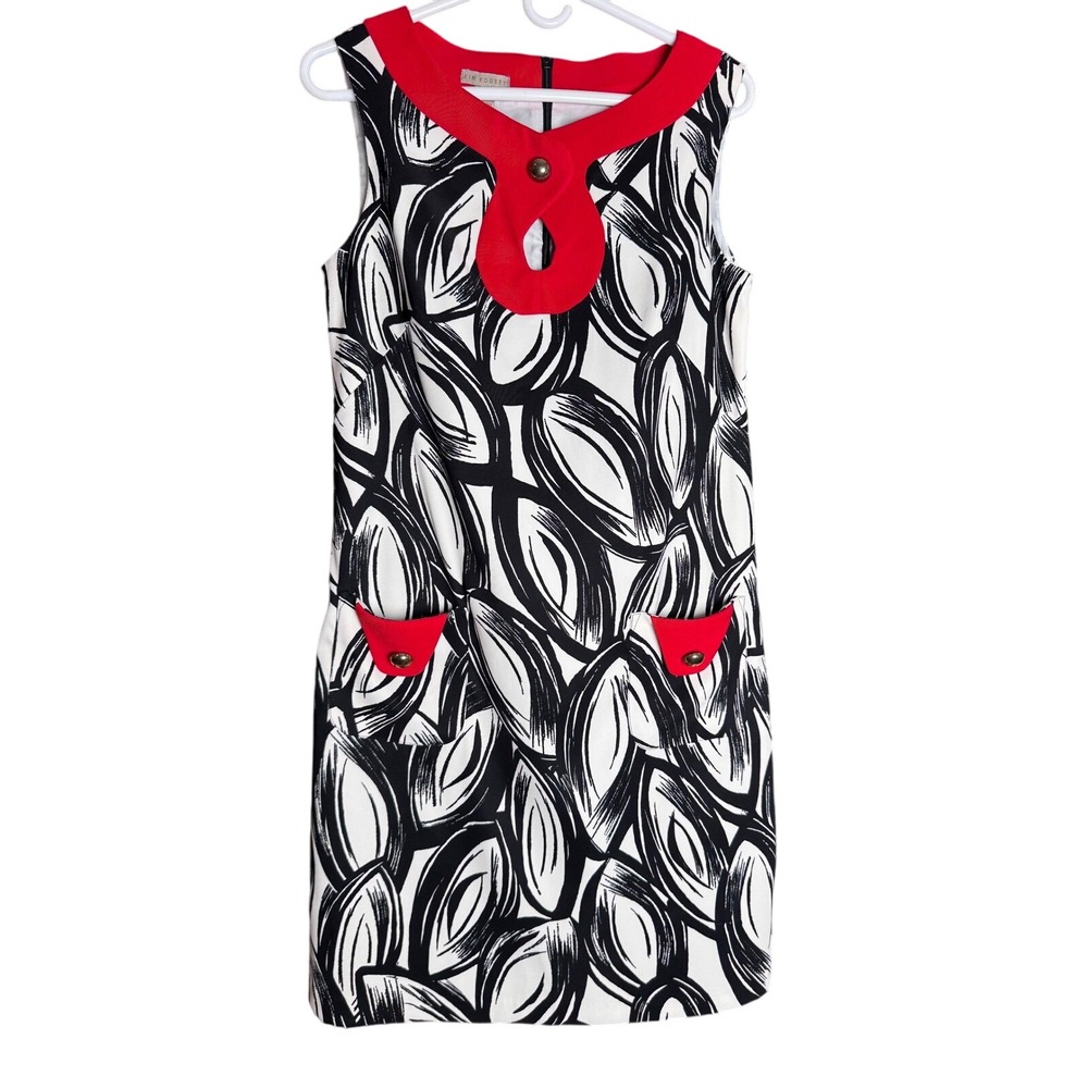 Kim Rogers Women's Black & White Leaf Print Y2K‎ Sleeveless Dress - Size 8